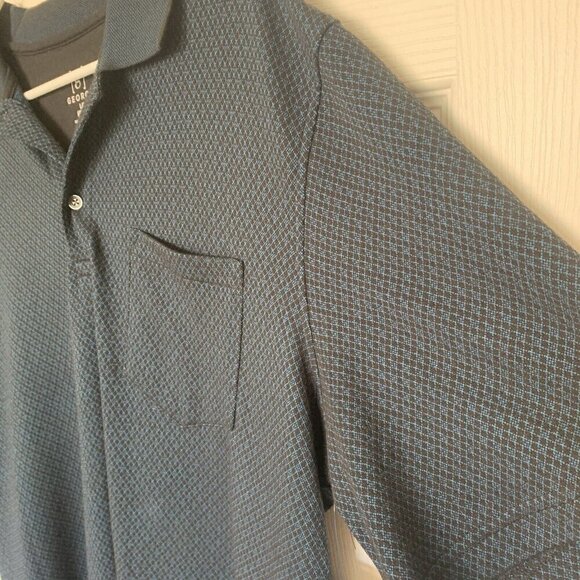 George Mens L 42-44 Jersey Polo Shirt Short Sleeve NWT Black Teal Patterned - Picture 4 of 11